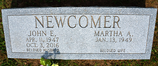 John E. Newcomer and Martha A. Newcomer Gravestone Gravestone