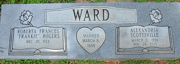 Roberta Frances Rogers Ward and Alexandria Scottsville Ward, Sr., Gravestone
