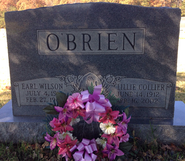Earl Wilson O'Brien and Lillie Collier O'Brien Gravestone
