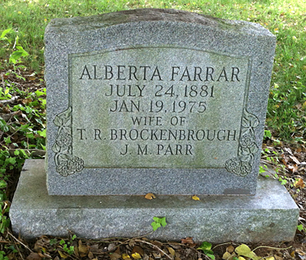 Alberta Farrar Parr Gravestone, Scottsville Cemetery