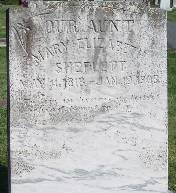Mary Elizabeth Sheflett Gravestone, Scottsville Cemetery