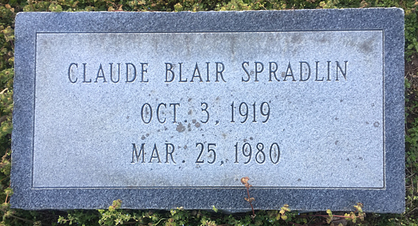 Claude Blair Spradlin Gravestone, Scottsville Cemetery