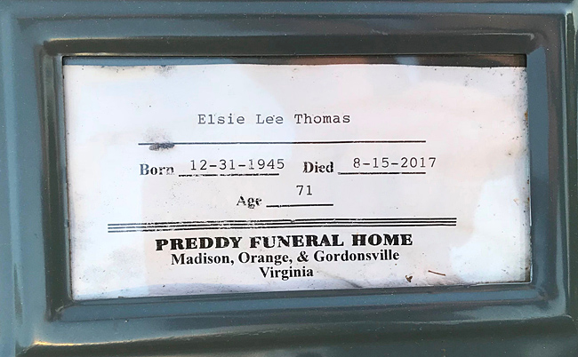 Elsie Lee Thomas Gravestone, Scottsville Cemetery
