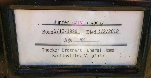 Hunter Calvin Woody Gravestone, Scottsville Cemetery