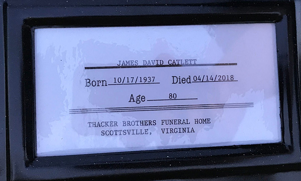 James David Catlett, Scottsville Cemetery