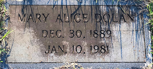 Mary Alice Dolan Gravestone, Scottsville Cemetery