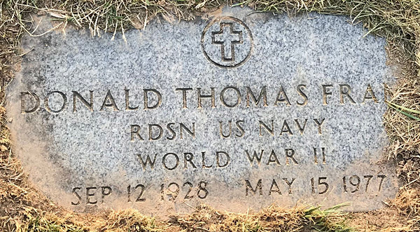 Donald Thomas Frame Gravestone