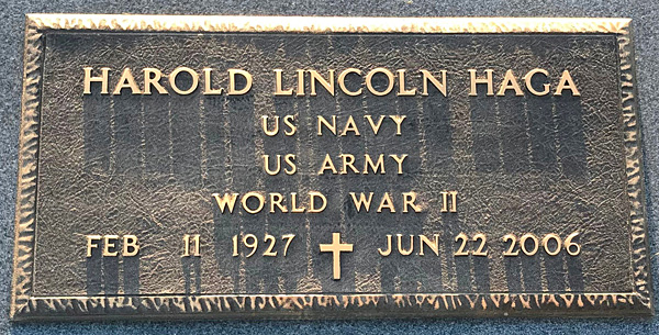 Harold Lincoln Haga Gravestone