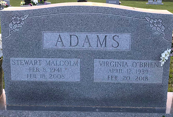 Stewart Malcolm Adams and Virginia O'Brien Adams Gravestone