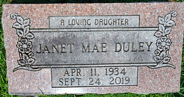 Janet Mae Duley Gravestone, Scottsville Cemetery