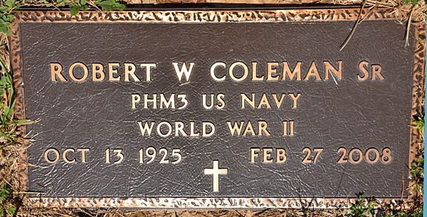 Robert Wilson Coleman, Sr., Military Gravestone
