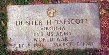 Hunter Hilton Tapscott Gravestone,  Centenary United Methodist Church Cemetery