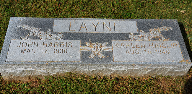 John Harris Layne and Karlen Haislip Layne Gravestone, Centenary United Methodist Church Cemetery