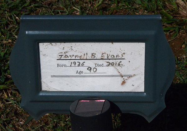 Gaynell B. Evans Gravestone, Fox Memorial Church