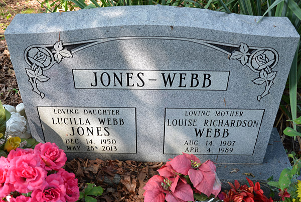 Lucilla Webb Jones and Louise Richardson Webb Gravestone, Mt. Pleasant Baptist Church Cemetery