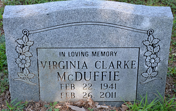 Virginia Clarke McDuffie Gravestone, Mt. Pleasant Baptist Church Cemetery