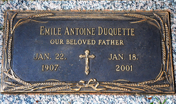 Emile Antoine Duquette, St. George Catholic Church Cemetery