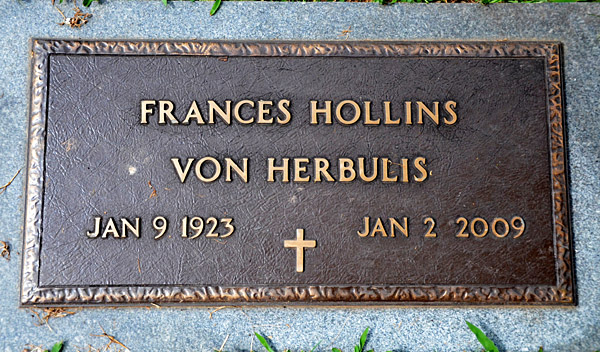 Frances Hollins Von Herbulis, St. George Catholic Church Cemetery
