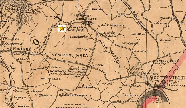 Map showing Glendower Colored School, 1907