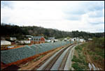 First layer of rock for levee laid north of railroad track, 1985