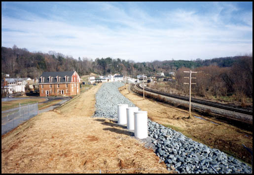 East along the levee by the Canal Warehouse, 1985