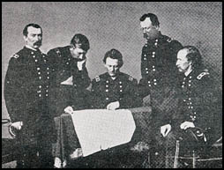 (L to R): Maj.Gen. Sheridan, Chief of Staff Forsyth, Bvt.Maj. Gen. Merritt, Brig. Gen. Devin, Maj.Gen. Custer 