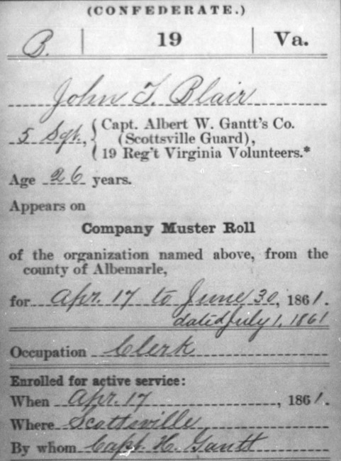 John T. Blair, Company C, 19th Virginia Infantry