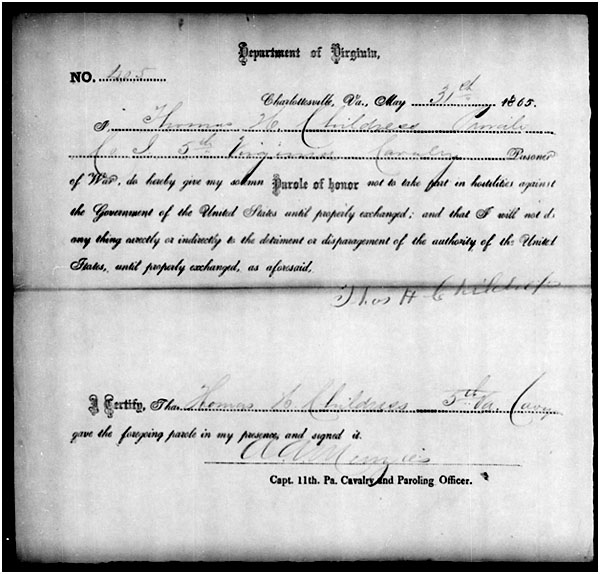 Thomas H. Childress' Parole, May 31, 1865