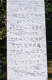Gravestone of James Nelson Moon, Scottsville Cemetery