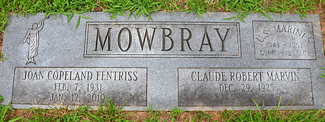Claude Robert Marvin Mowbray and Joan Mowbray Gravestone, Scottsville Cemetery