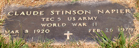Claude Stinson Napier Gravestone, Scottsville Cemetery