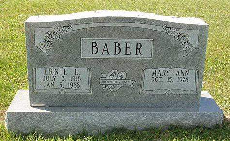 Ernie Lorenza Baber Gravestone, Saumsville, VA