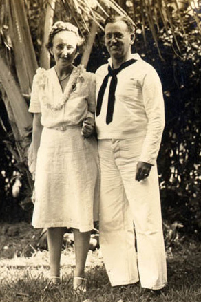 Cenie and Frank Russell after their 1943 wedding in Hawaii