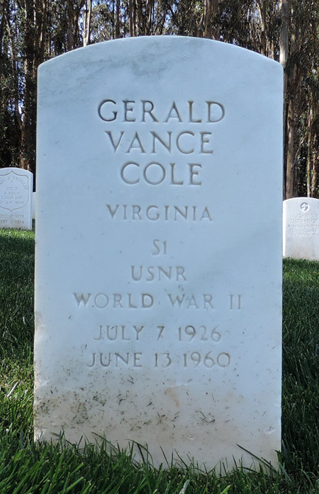 Gerald Vance Cole Gravestone, San Francisco National Ceremony