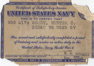 Hunter Woody's Discharge Certificate, 1946