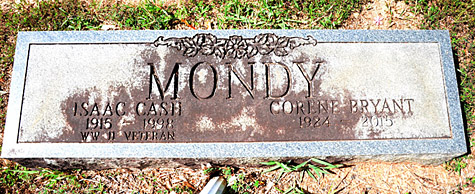 Corene (Bryant) and Isaac Cash Mondy Gravestone