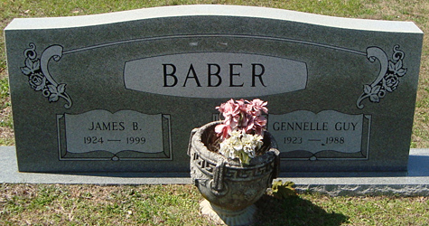 James Bushrod Baber and Mary Gennelle Guy Baber Gravestone