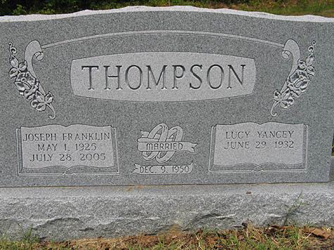 Joseph Franklin Thompson and Lucy Yancey Thompson Gravestone, Antioch Baptist Church Cemetery