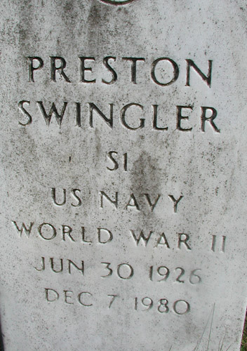 Preston Swingler's gravestone, New Green Mt. Baptist Church Cemetery
